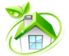ikona zielonego domu , symbol liści nad dachem